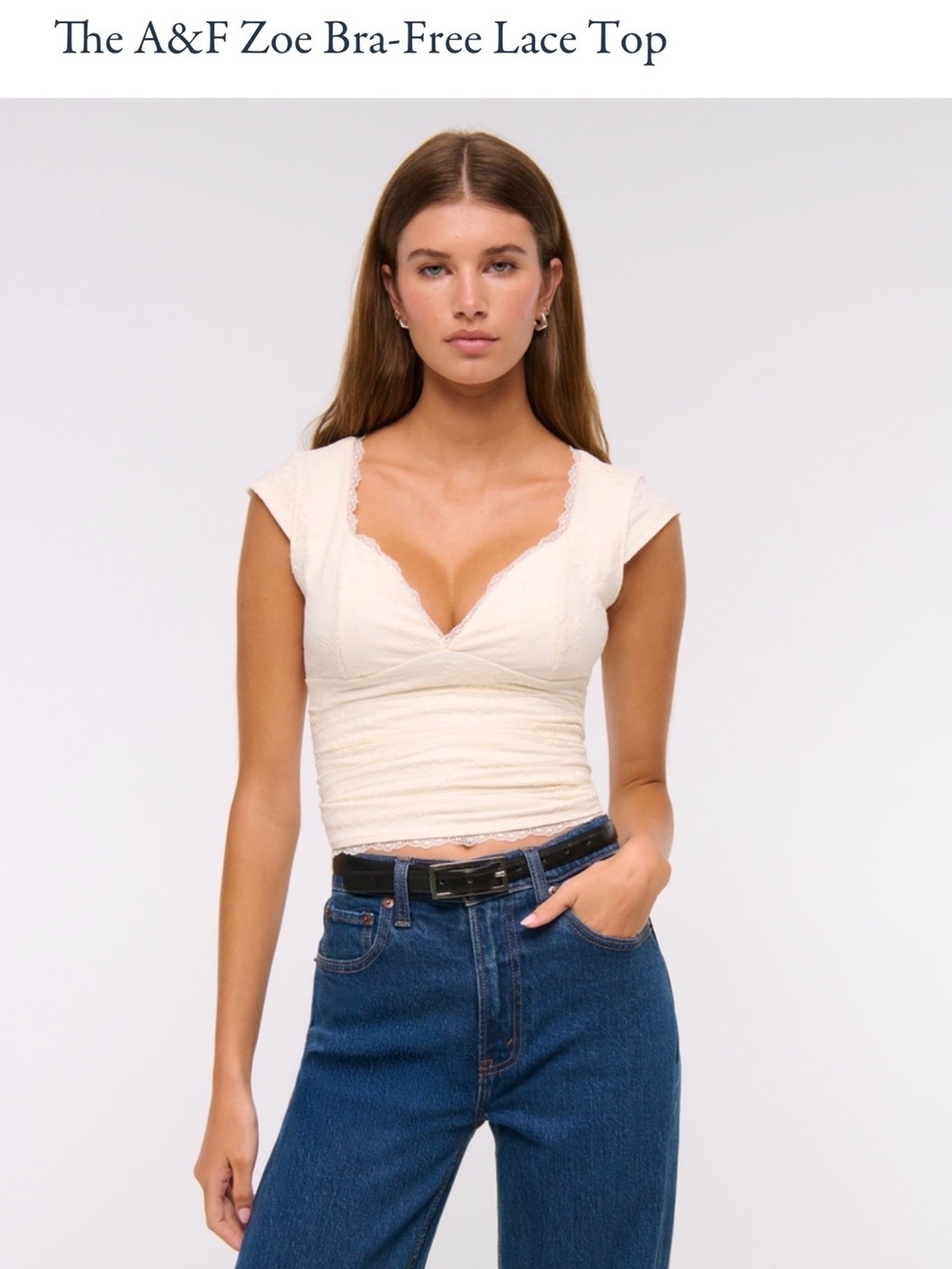 Abercrombie & Fitch Zoe Lace Trim Bra-Free Top- Cream
